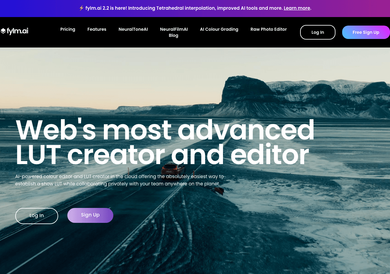 fylm.ai Video Editing showing Video Editing - AI-powered colour grading and collaboration in the cloud