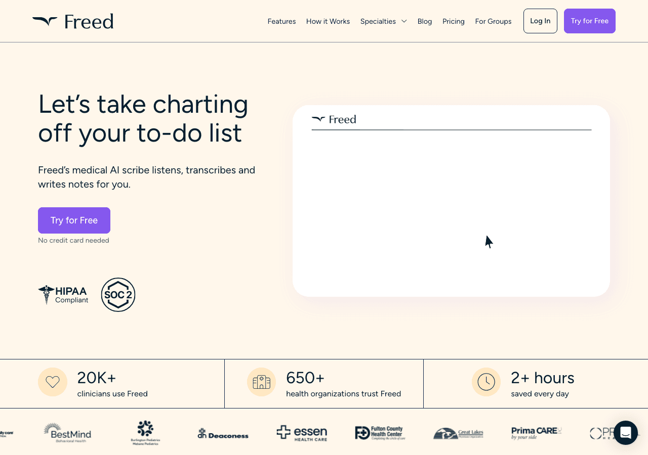 Freed Screenshot - AI tool for Healthcare Providers