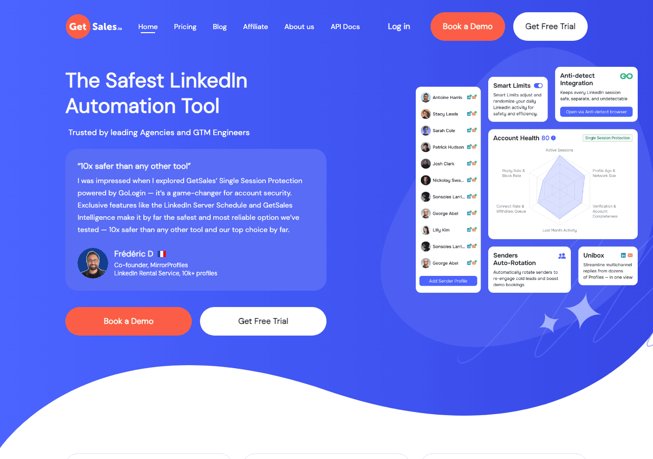 GetSales.io Data Analytics showing Data Analytics - One platform for multichannel sales outreach