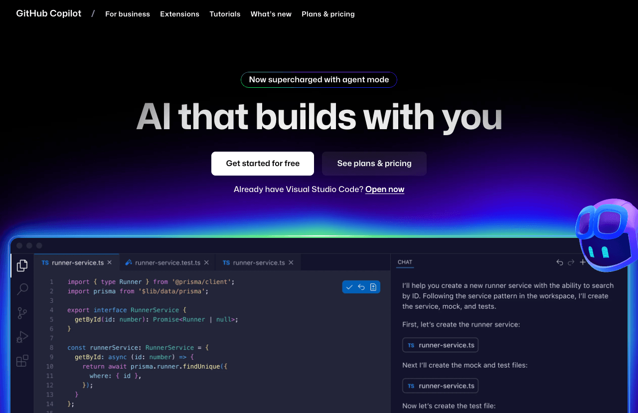 GitHub Copilot Code Assistance showing Code Assistance - Your AI pair programmer and autonomous coding agent