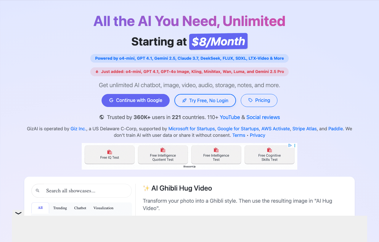 GizAI Conversational AI showing Conversational AI - Empowering your data with AI