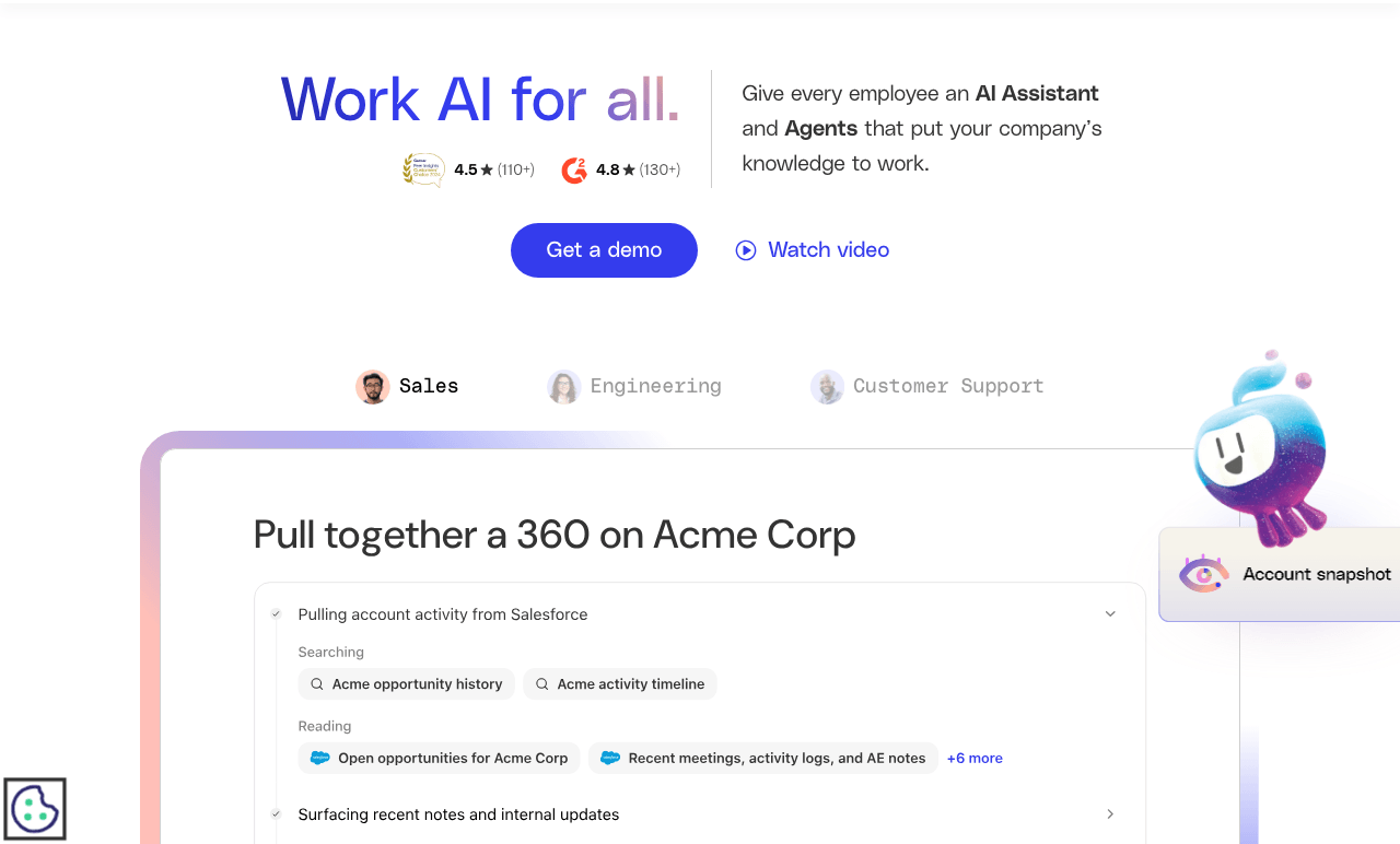Glean Search & Discovery showing Search & Discovery - Work AI that Works