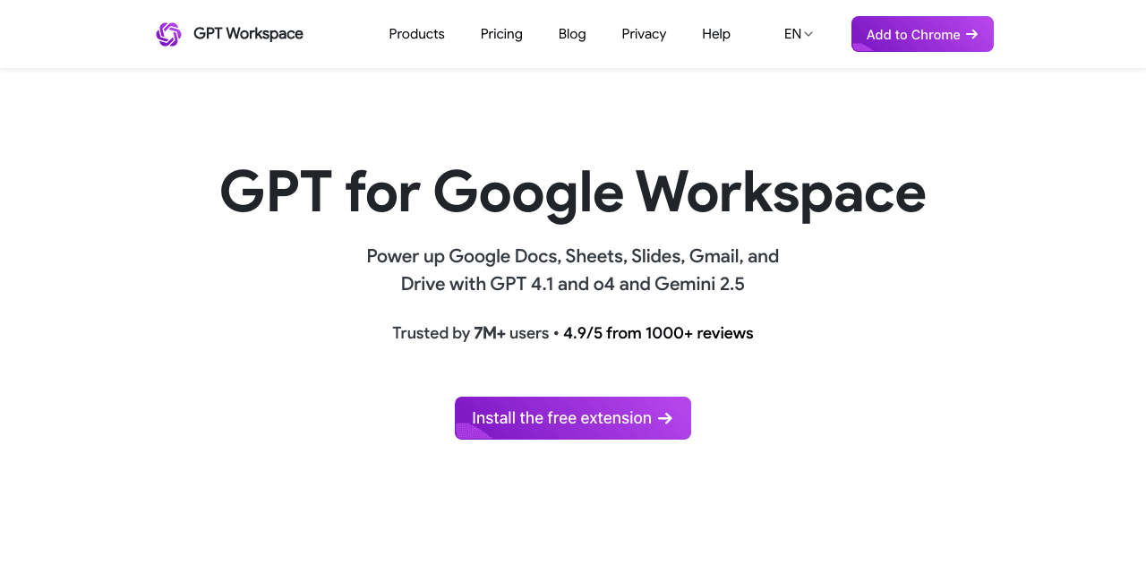 GPT Workspace Conversational AI showing Conversational AI - GPT-5.2 reasoning agent for Google Docs, Sheets, Slides, Gmail, a