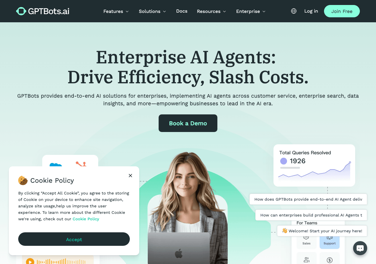 GPTBOTS.ai Conversational AI showing Conversational AI - Enterprise AI agents for smarter automation