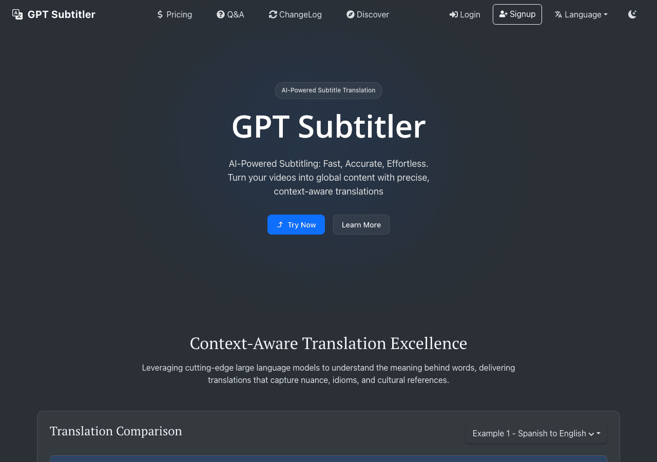 GPT Subtitler Video Editing showing Video Editing - Translate subtitles and transcribe audio with advanced AI.