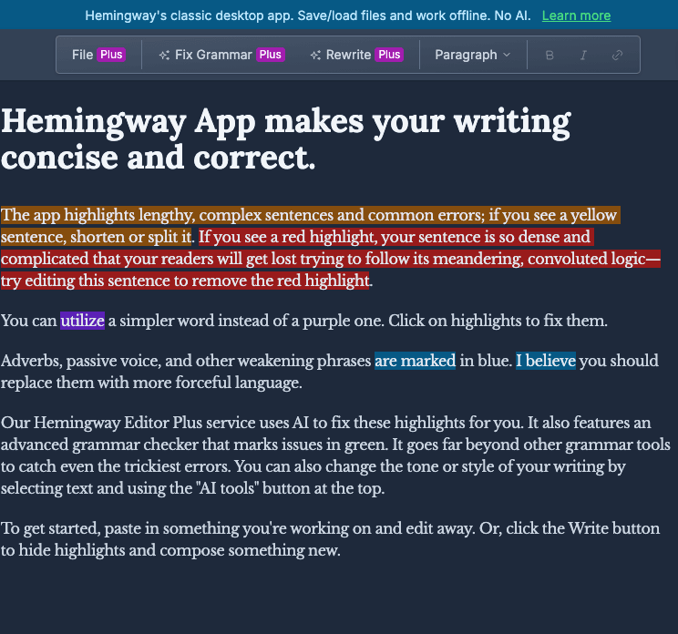 Hemingway Editor Writing & Translation showing Writing & Translation - Make your writing bold and clear
