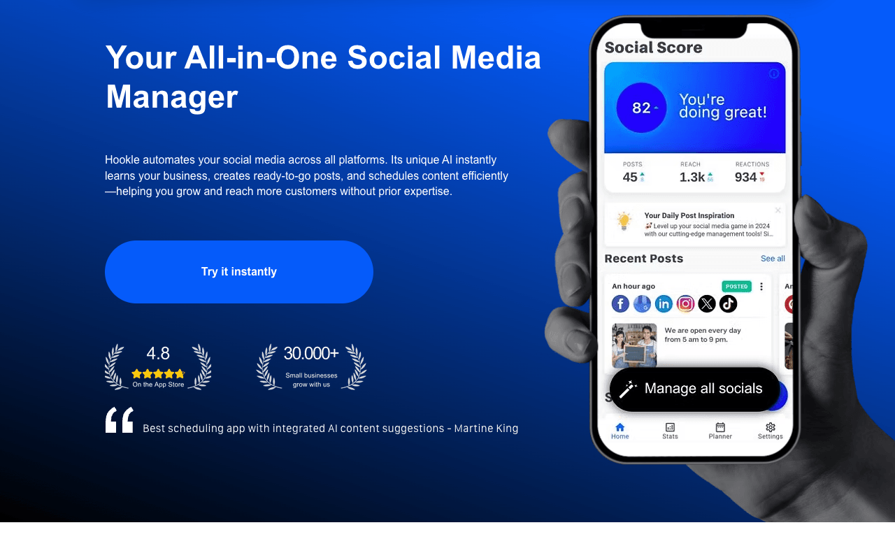 Hookle Marketing Automation showing Marketing Automation - Social Media Management Made Easy