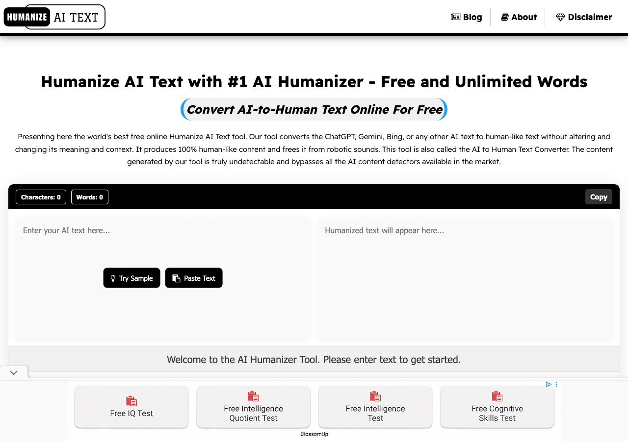 Humanize AI Text Writing & Translation showing Writing & Translation - Empowering AI to communicate with a human touch