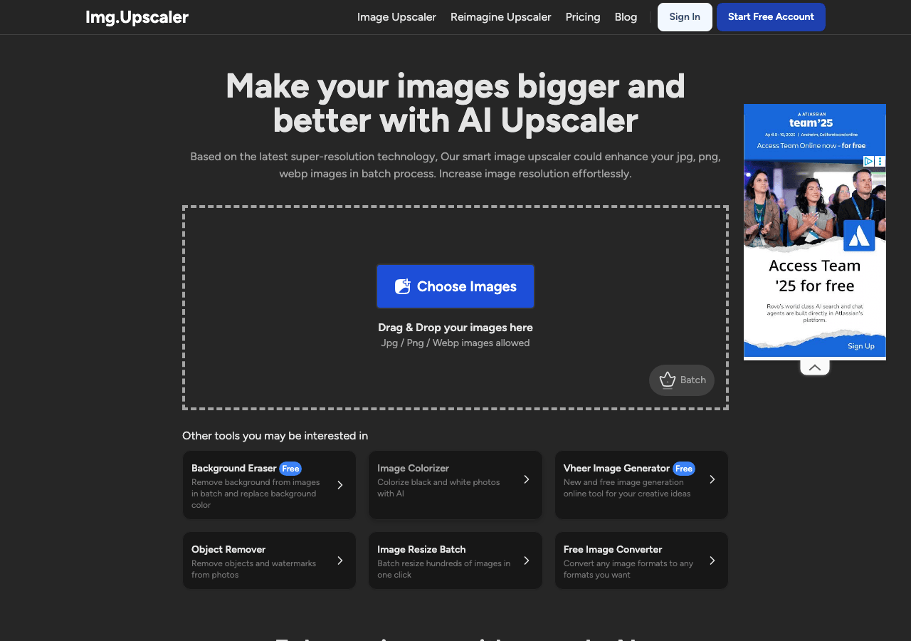ImgUpscaler Design showing Design - Upscale and enhance images to ultra-high resolution—free, fast, and easy