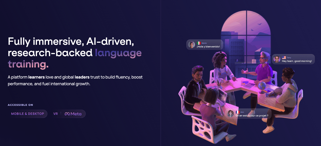 IMMERSE Writing & Translation showing Writing & Translation - AI-powered immersive language training for teams and organizati