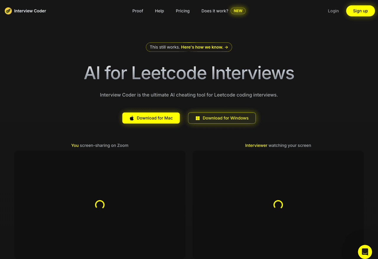 Interview Coder Code Assistance showing Code Assistance - The No. 1 undetectable AI for interviews