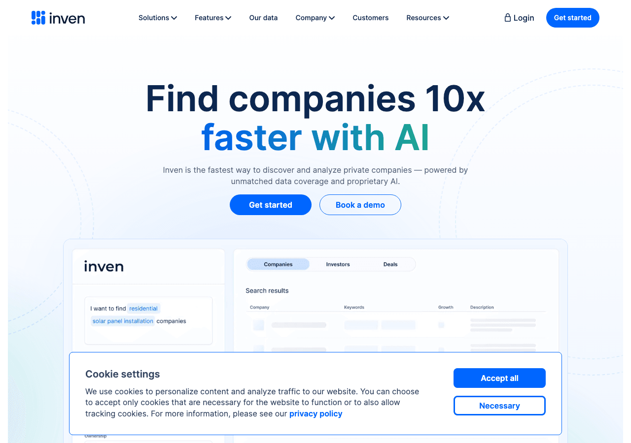 Inven Data Analytics showing Data Analytics - The AI backbone of global deal sourcing