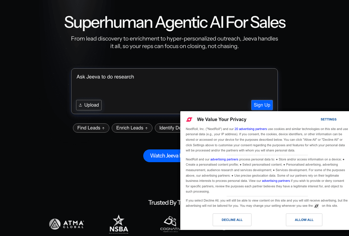 Jeeva AI Productivity & Collaboration showing Productivity & Collaboration - An agentic AI assistant for sales professionals
