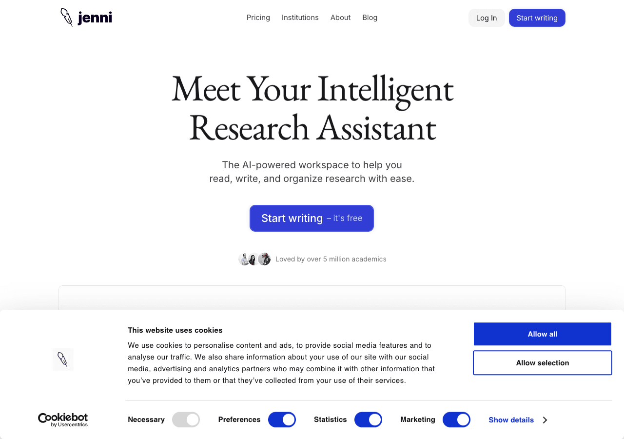 Jenni AI Writing & Translation showing chatbot - Empowering Conversations with AI