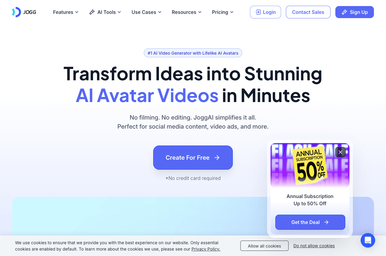 Jogg.ai Video Generation showing Video Generation - AI avatar video creation platform