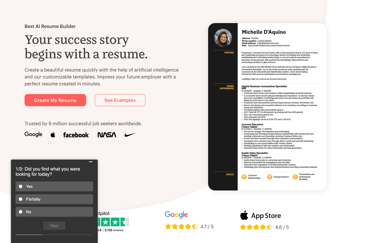 Kickresume Writing & Translation showing Writing & Translation - Create a resume that kicks!