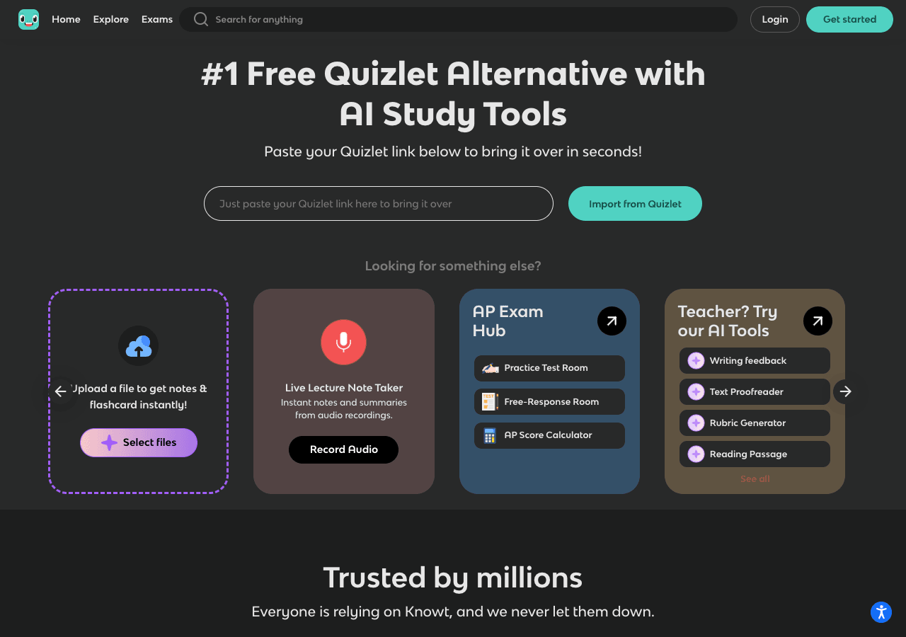 Knowt Productivity & Collaboration showing Productivity & Collaboration - #1 Free Quizlet Alternative with AI Study Tools
