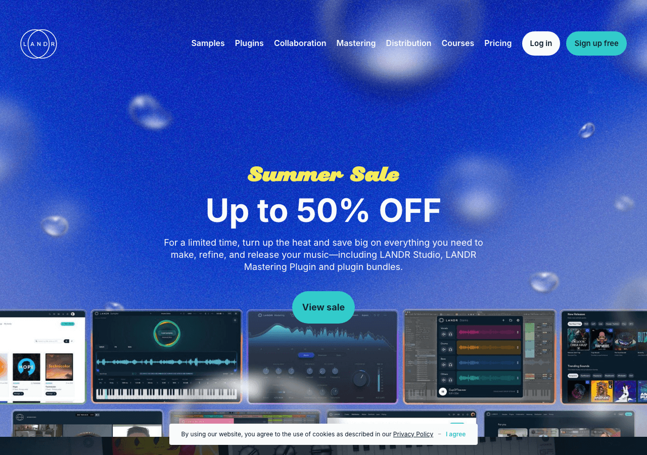LANDR Music Generation showing Music Generation - AI mastering, distribution, samples, plugins and courses for modern music c