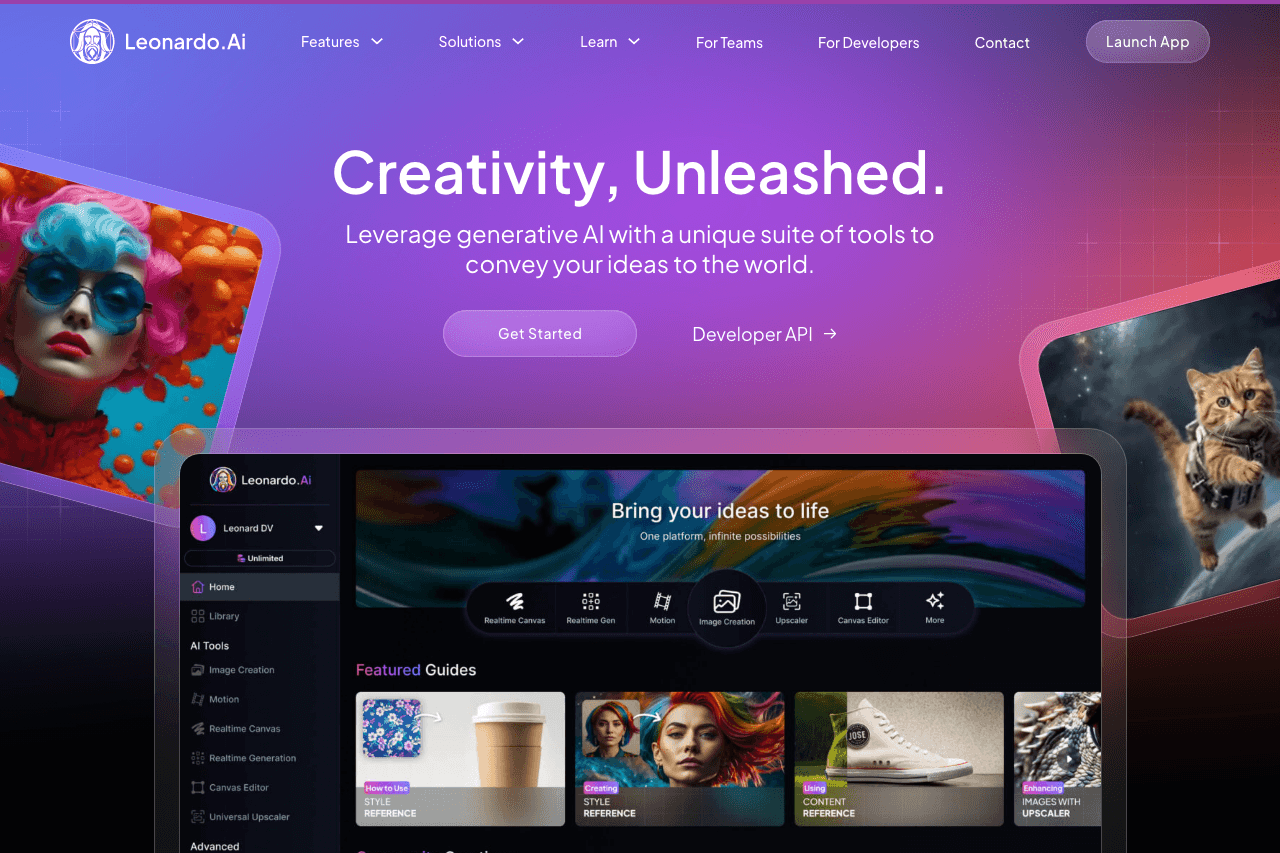 Leonardo.Ai Image Generation showing Image Generation - Create production-ready visuals with AI-powered creativity