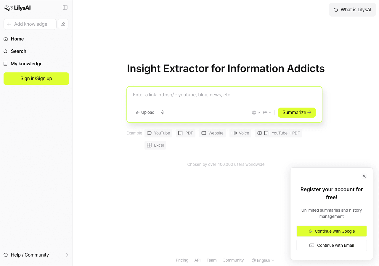 Lilys AI Writing & Translation showing Writing & Translation - Understand anything faster with multimodal AI notes