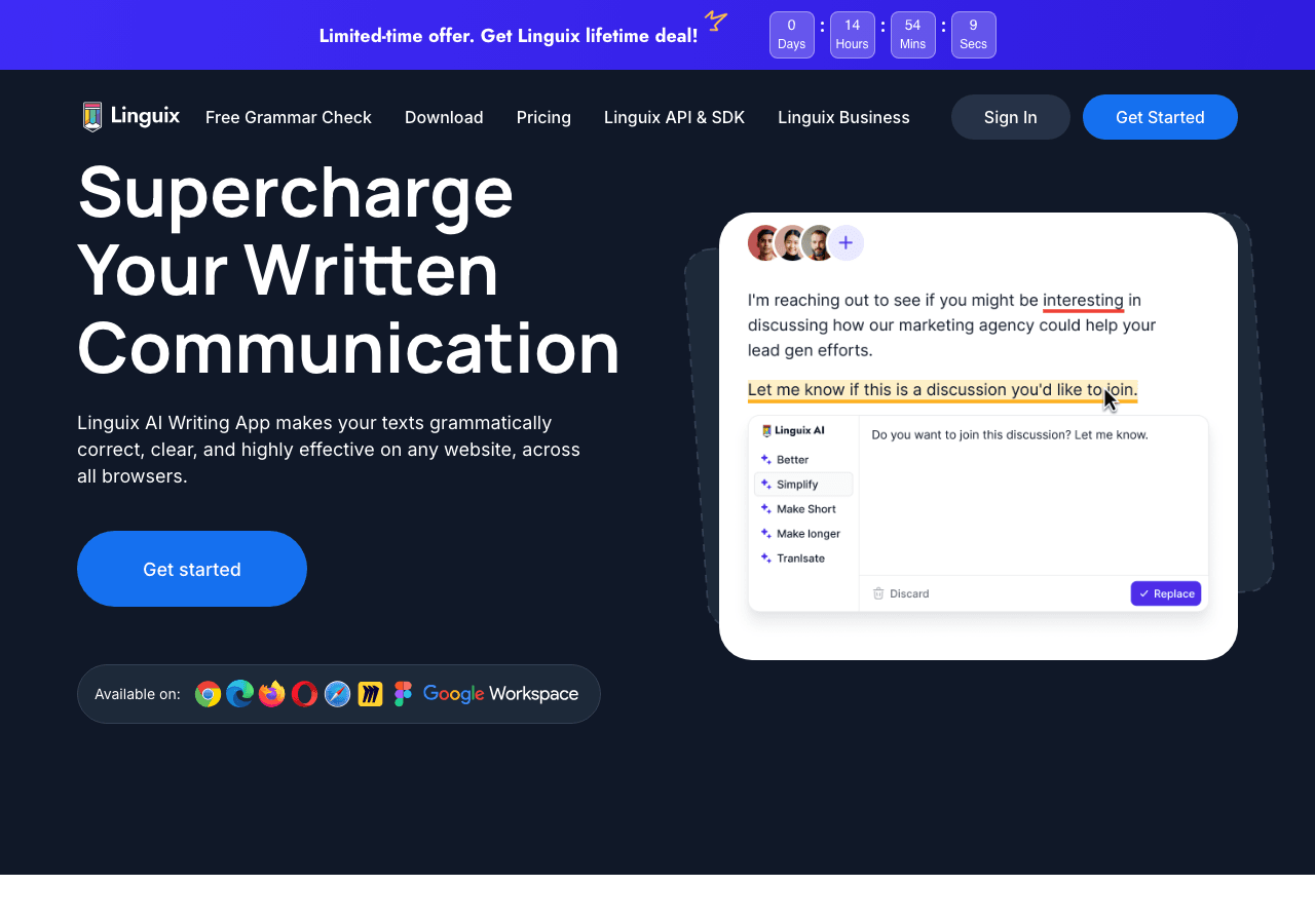 Linguix Writing & Translation showing Writing & Translation - Grammar Checker and AI Writing App