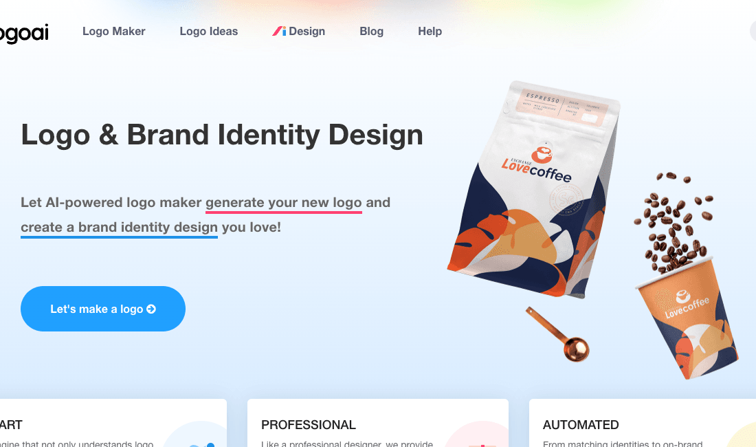LogoAI Design showing Design - Design A New Logo & Brand Identity You Love