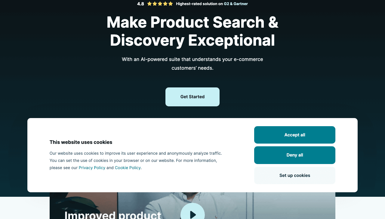 Luigi's Box Search & Discovery showing Search & Discovery - Unlock your e-shop's potential with AI-powered site search and pr