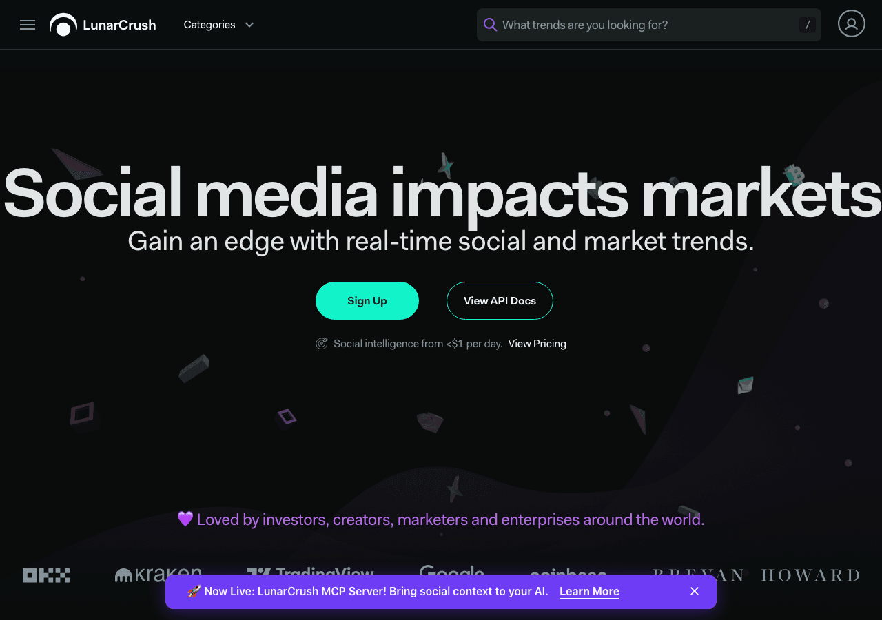 LunarCrush Data Analytics showing Data Analytics - Your AI co-pilot for crypto intelligence