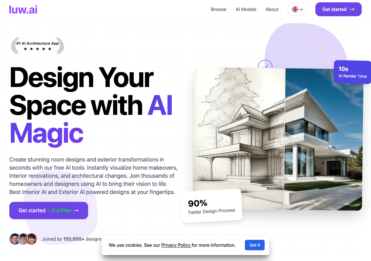Luw.ai Design showing ai interior design - AI-powered interior and exterior design, instantly.