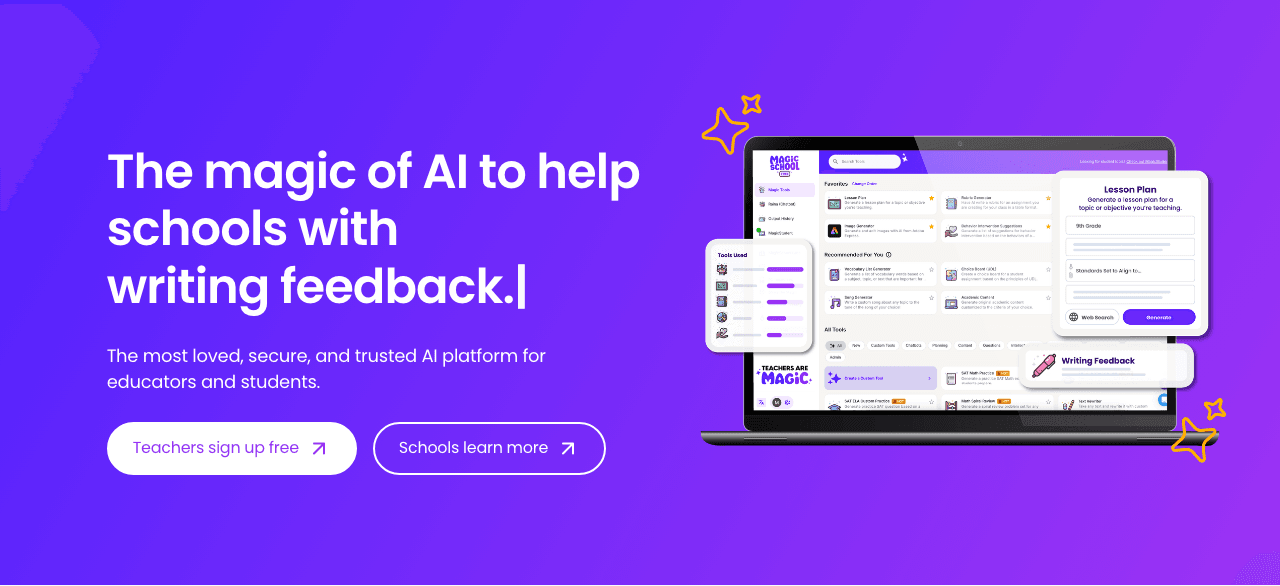 MagicSchool Writing & Translation showing Writing & Translation - The #1 AI Platform for Schools