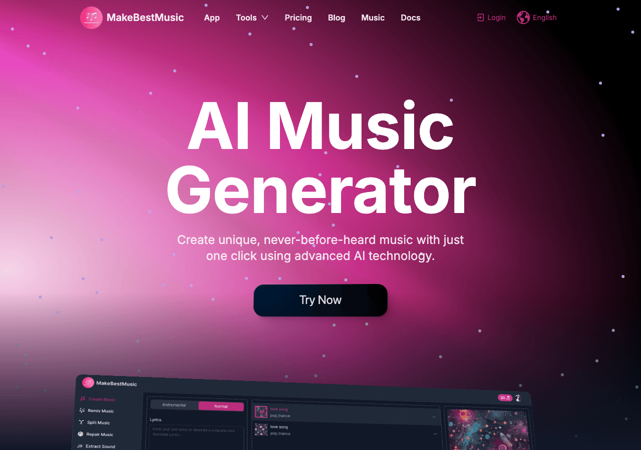 MakeBestMusic Music Generation showing music composition - Transform your words into studio-quality music with AI.