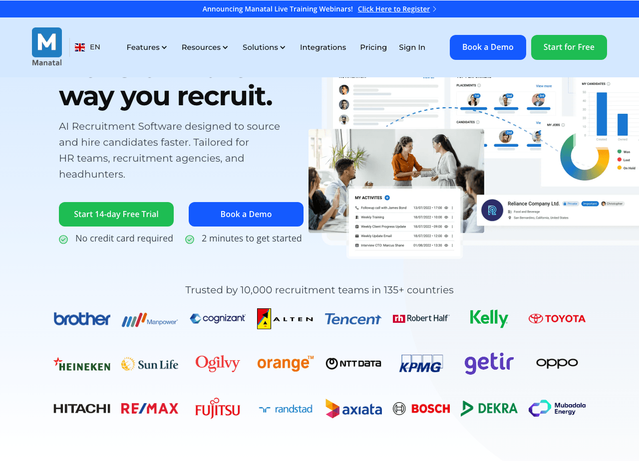 Manatal Productivity & Collaboration showing Productivity & Collaboration - Your All-in-One Recruitment Software