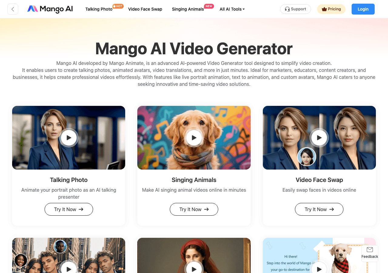 Mango AI Video Generation showing Video Generation - Empower Your Creativity with AI