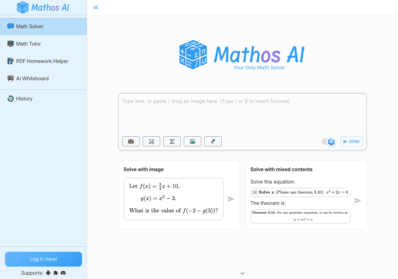 Mathos AI Conversational AI showing math solver - The Most Accurate AI Math Solver & Tutor