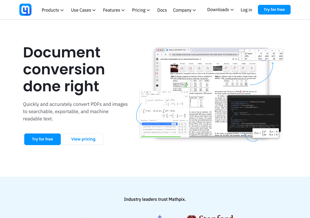 Mathpix Productivity & Collaboration showing math equation recognition - Convert images of math to LaTeX