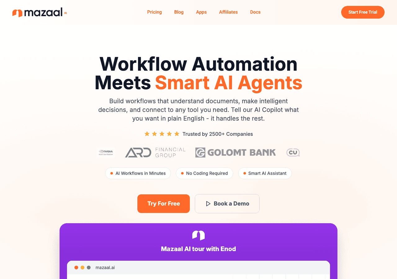 Mazaal AI AI Agents showing AI agent platform - Empowering AI-driven Solutions