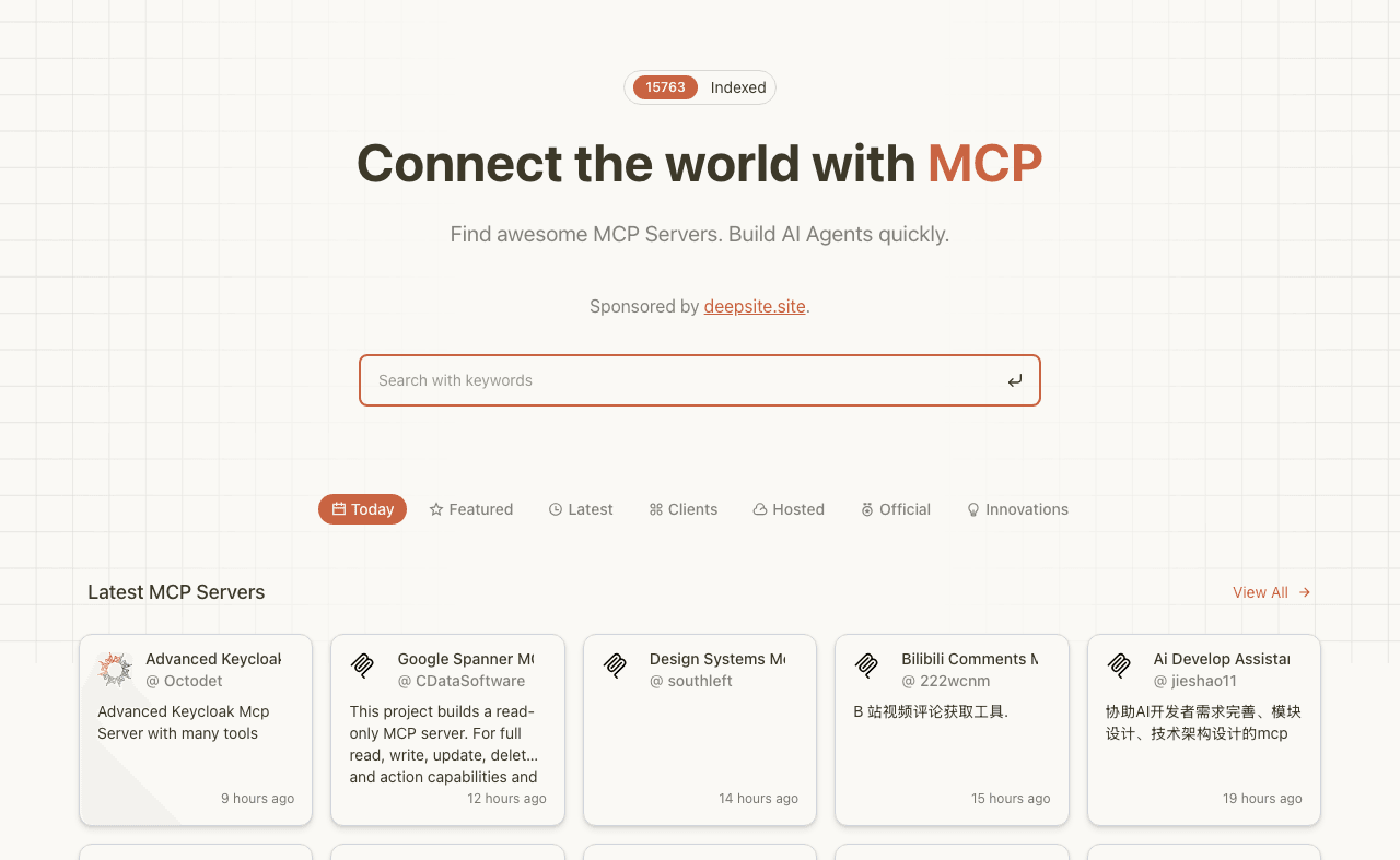 MCP Servers Code Assistance showing mcp servers - Discover and share MCP servers for your AI agents