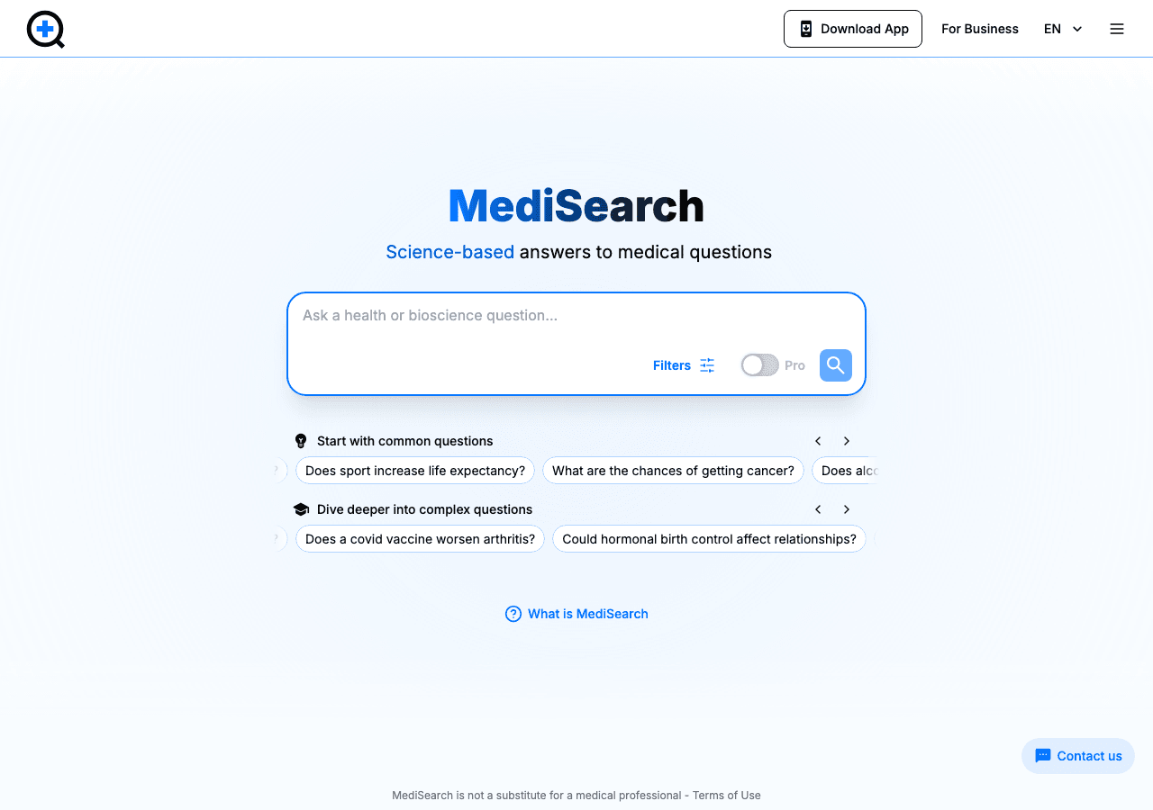 MediSearch Search & Discovery showing Search & Discovery - Better Search. Better Health.