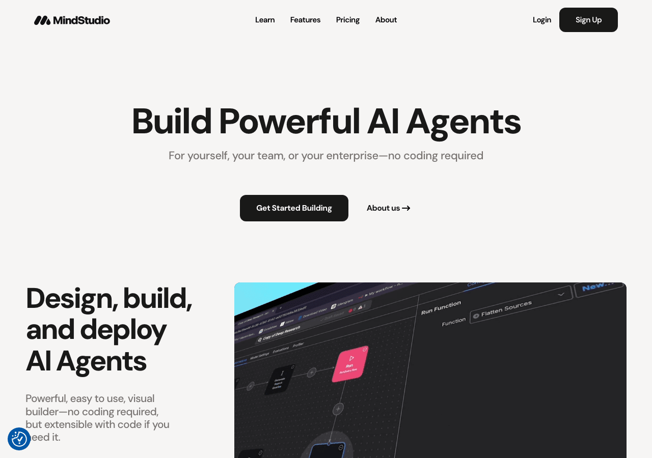 MindStudio Conversational AI showing Conversational AI - Build powerful AI agents for work and life—no coding required