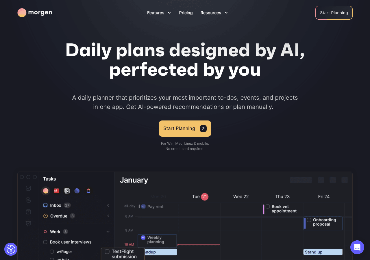 Morgen Productivity & Collaboration showing Productivity & Collaboration - AI Daily Planner for Calendars & Tasks