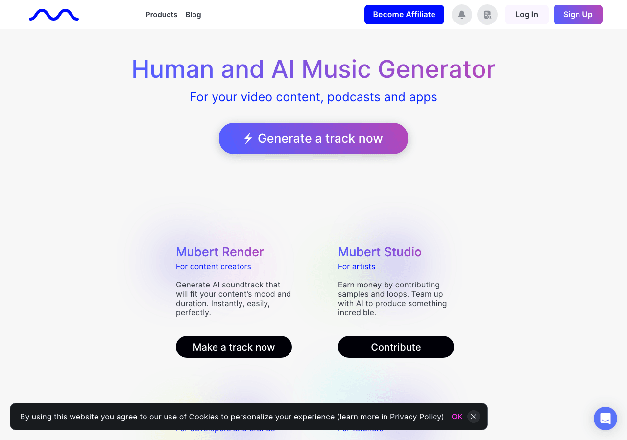 Mubert Music Generation showing Music Generation - Music Generated by AI
