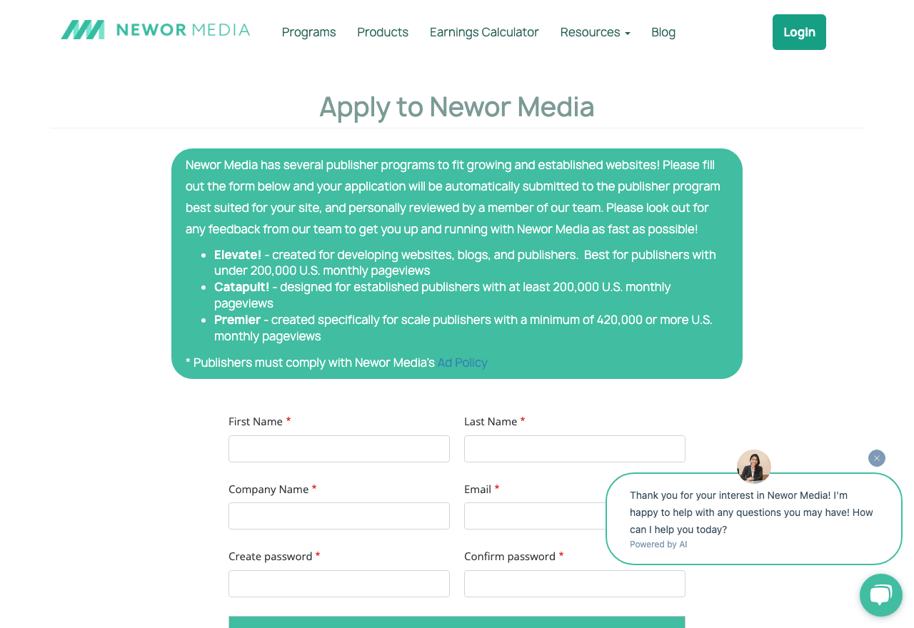 Newor Media Marketing Automation showing Marketing Automation - Monetize your website traffic with premium display ads