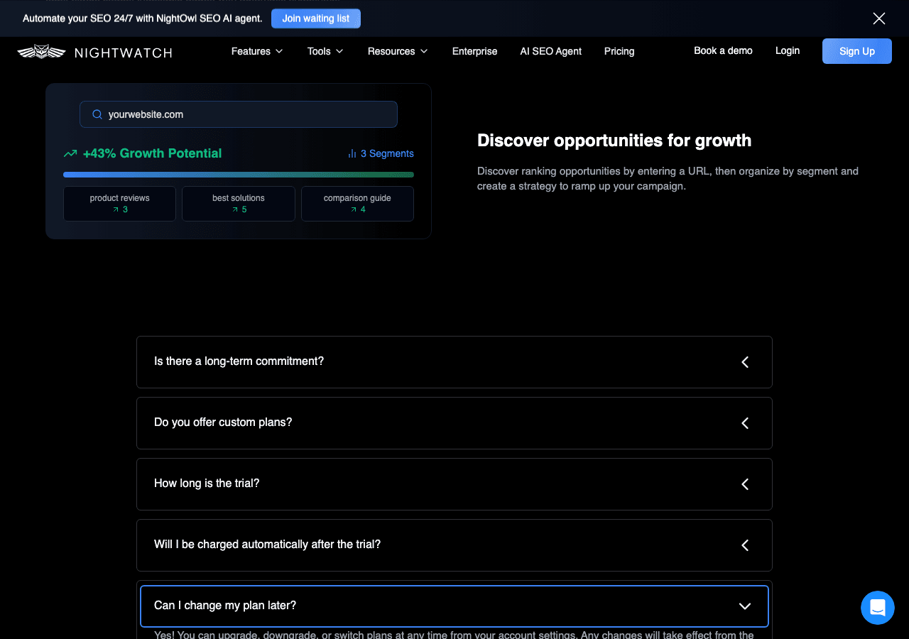 Nightwatch Marketing Automation showing Marketing Automation - AI-Powered SEO Automation for Rankings, Audits & Competitor In