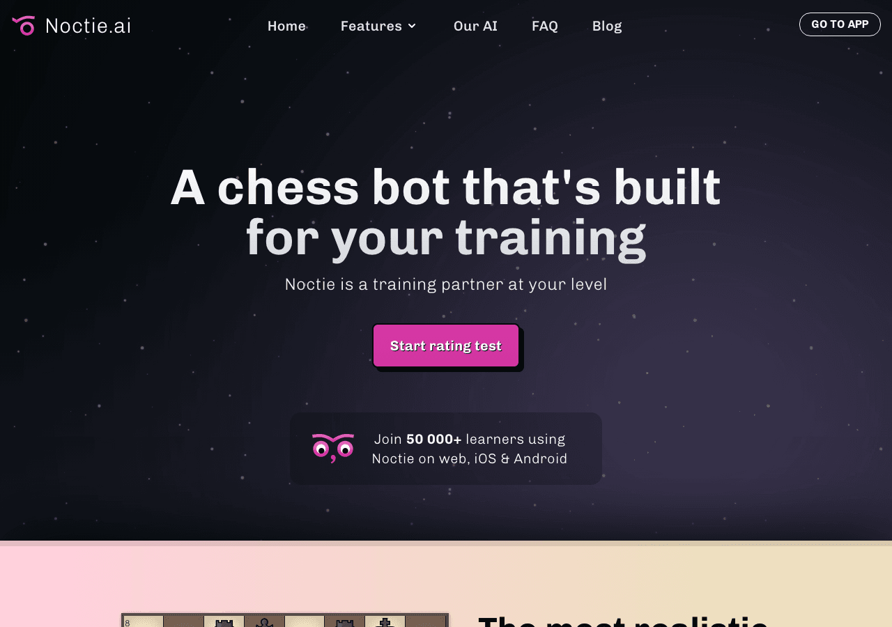 Noctie.ai Conversational AI showing Conversational AI - A chess bot that's built for your training