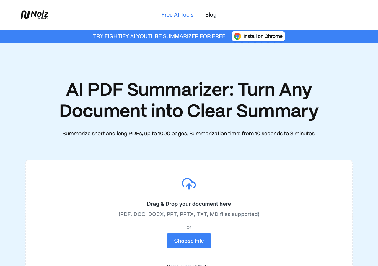 Noiz Writing & Translation showing Writing & Translation - Your AI-powered PDF summarizer