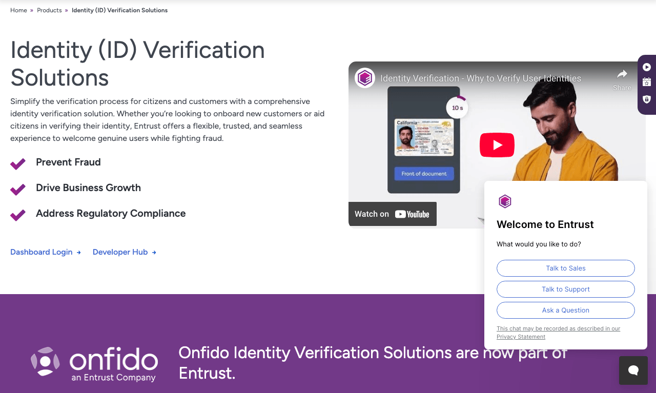 Onfido Data Analytics showing Data Analytics - Identity verification for a digital world