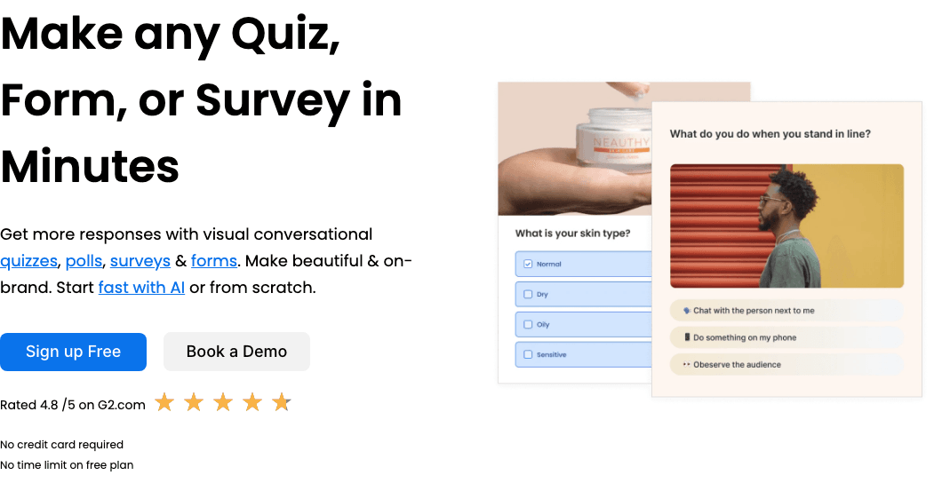 Opinion Stage Conversational AI showing Conversational AI - Quizzes & forms that grow your marketing