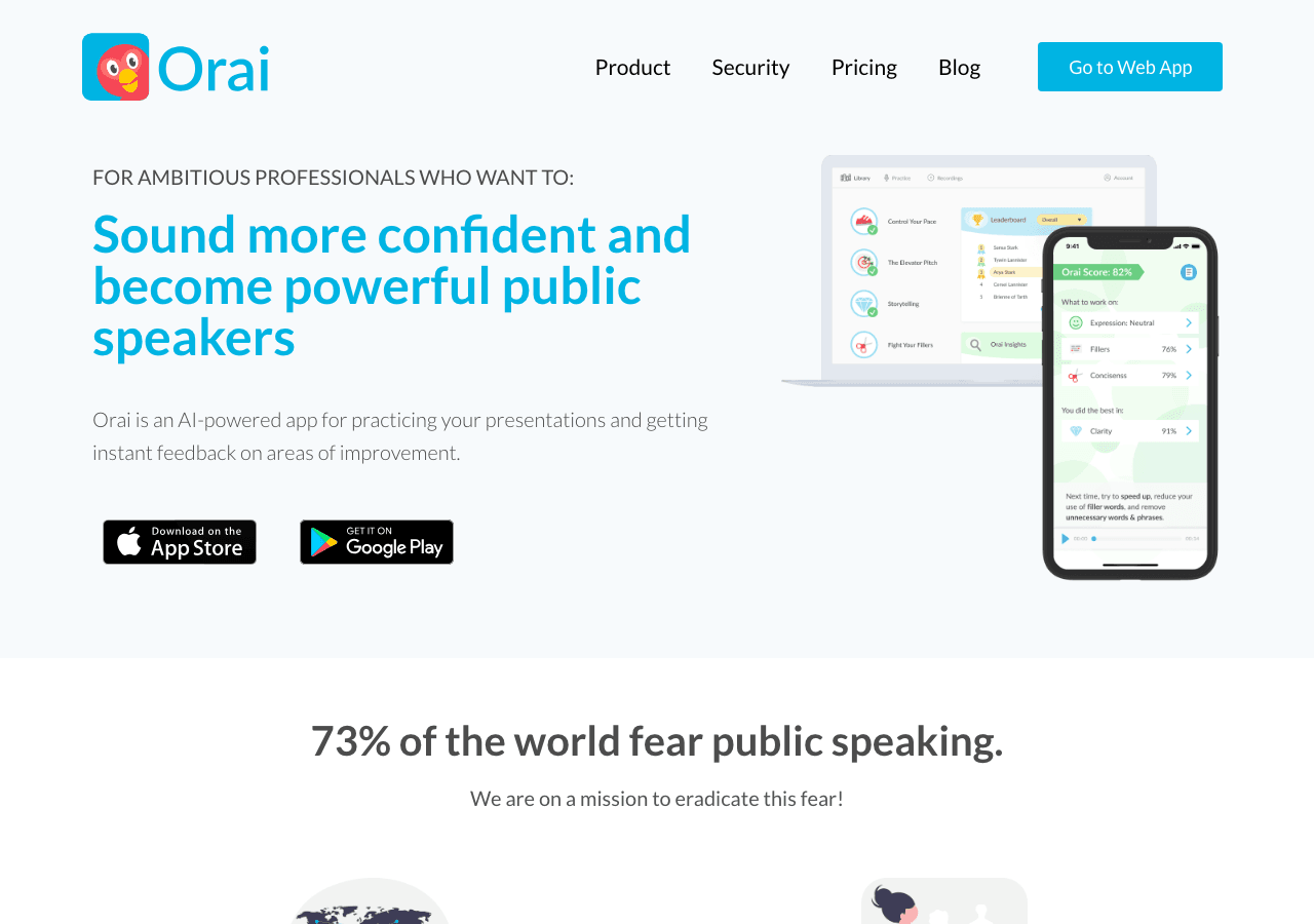 Orai Conversational AI showing Conversational AI - Practice. Improve. Succeed.