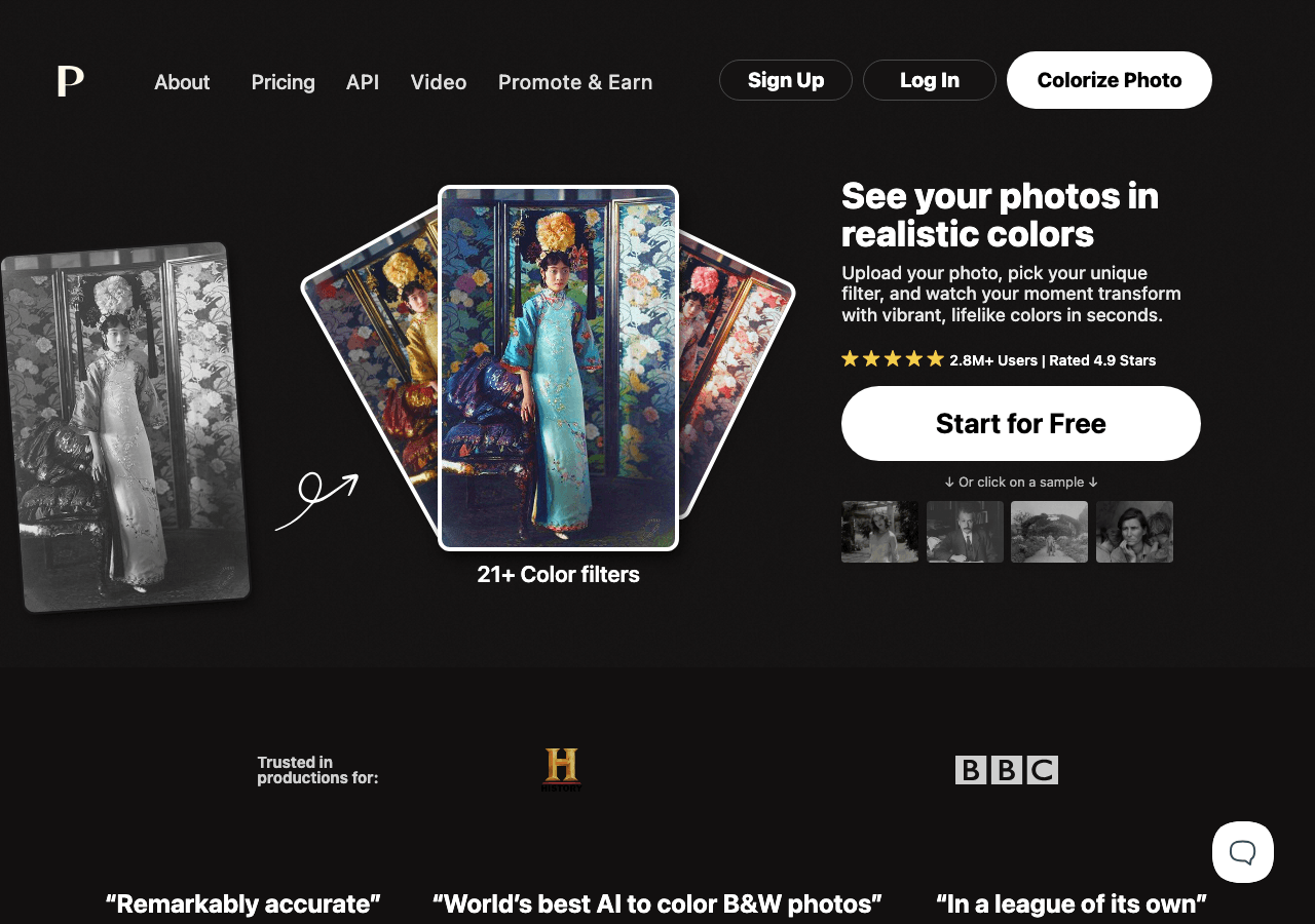 Palette App Design showing Design - Colorize photos with realistic AI color filters.