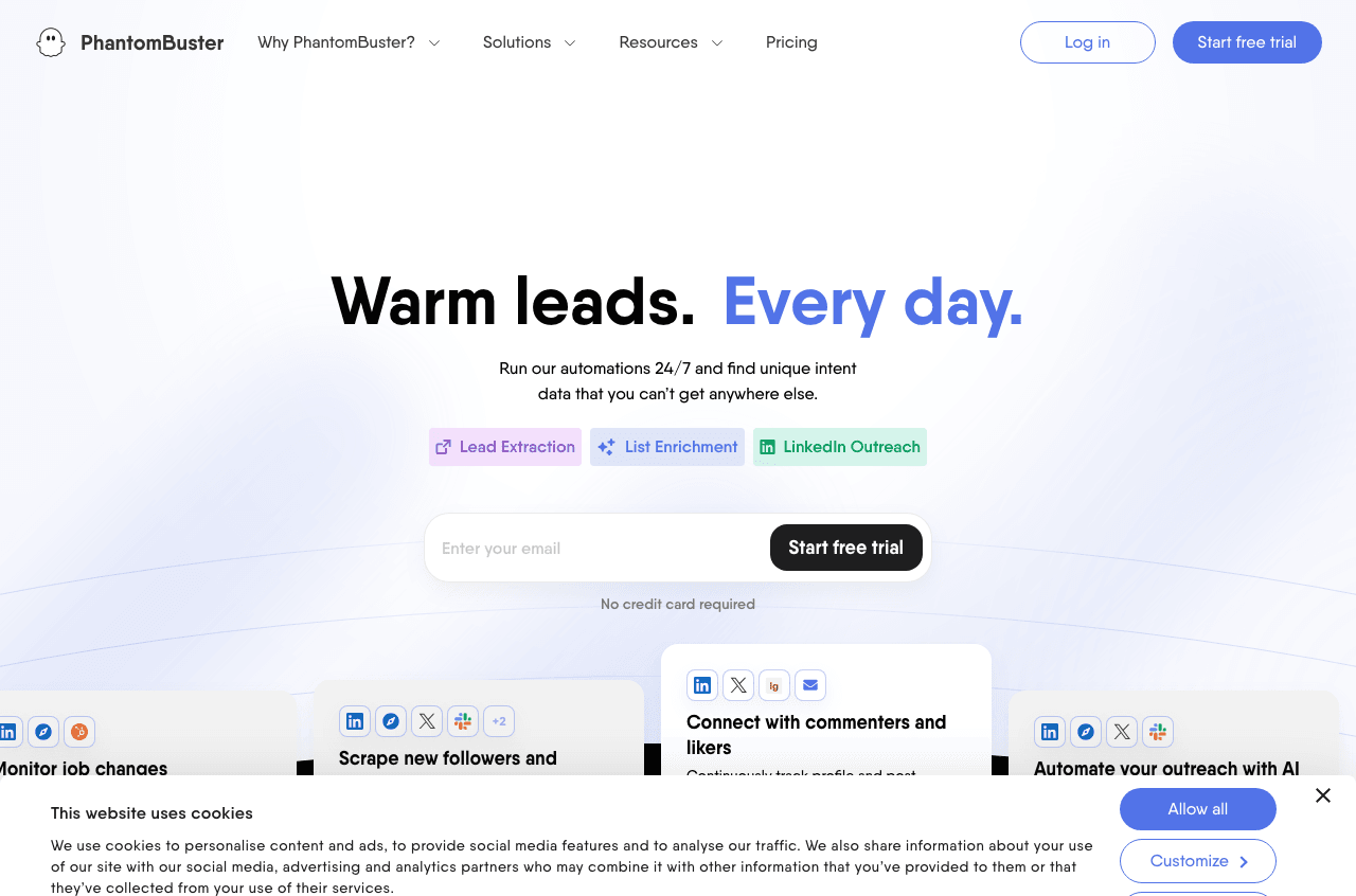 PhantomBuster Data Analytics showing Data Analytics - Automate everything you do on the web